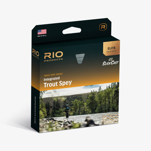 RIO Elite Integrated Trout Spey Fly Line box in Yellow Blue Light Gray color scheme