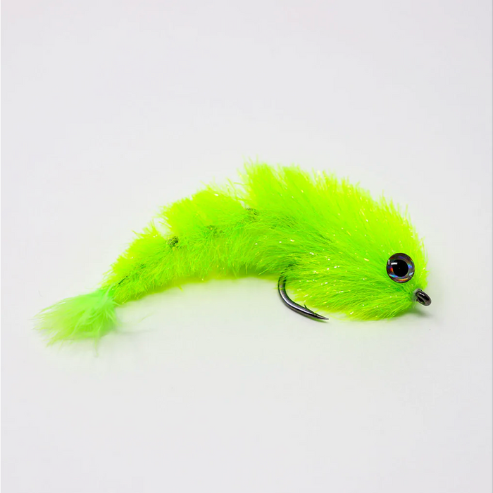 High-visibility Chartreuse Chocklett's Jungle Finesse Changer streamer fly configured on a heavy-duty 2/0 size hook