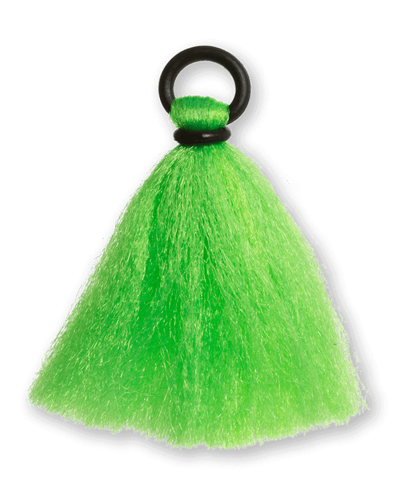 Loon Bulk Assorted Tip Toppers high-visibility chartreuse green yarn strike indicator with a secure black rubber O-ring attachment