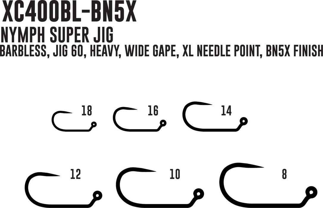 Umpqua X-Series XC400BL-BN nymph super jig hook specifications and sizing chart