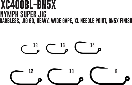 Umpqua X-Series XC400BL-BN nymph super jig hook specifications and sizing chart