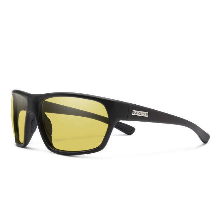Suncloud Boone polarized sunglasses in matte black frame with low light yellow lenses.