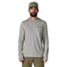 Front view of the Patagonia Men's Capilene Cool Sun Hoody in Crisp Grey, showcasing the light heathered grey technical fabric, athletic fit, and thumb holes at the cuffs.