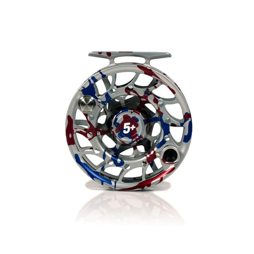 USA edition red, white, and blue on silver spool Hatch 5+ large arbor saltwater fly reel.