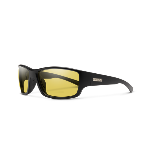 Suncloud Hull polarized sunglasses in matte black frame with low light yellow lenses.