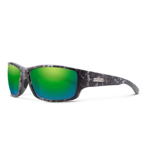 Suncloud Hull polarized sunglasses in matte stonefish frame with green mirror lenses.