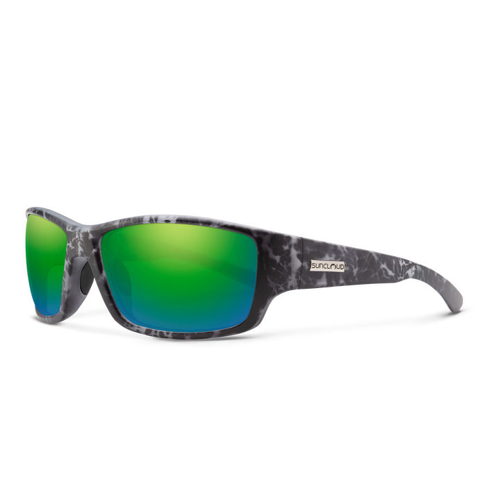 Suncloud Hull polarized sunglasses in matte stonefish frame with green mirror lenses.