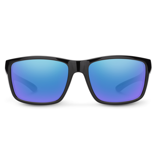 Suncloud Mayor polarized sunglasses in black frame with blue mirror lenses.