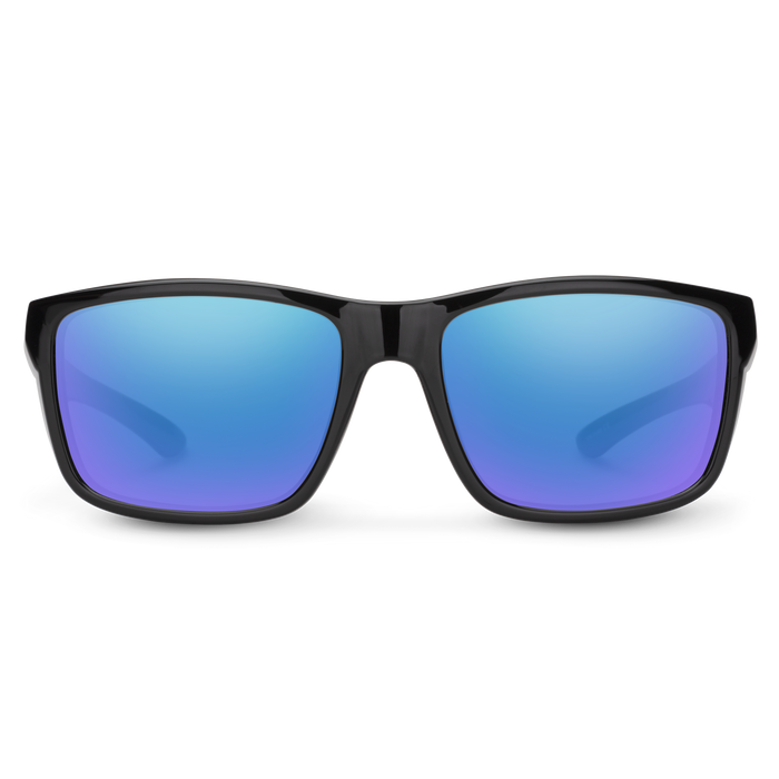 Suncloud Mayor polarized sunglasses in black frame with blue mirror lenses.