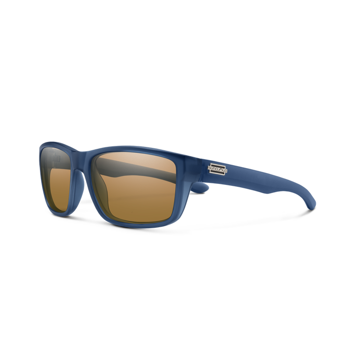 Suncloud Mayor polarized sunglasses in matte crystal denim frame with brown lenses.