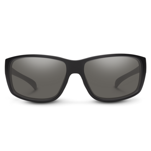 Suncloud Milestone polarized sunglasses in matte black frame with gray lenses.