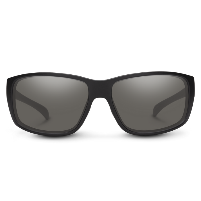 Suncloud Milestone polarized sunglasses in matte black frame with gray lenses.