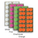 Palsa Pinch On Strike Indicators sheets in White, Pink, Chartreuse, and Orange colors on a backing material
