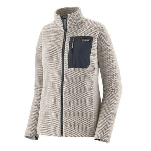 Light gray fleece jacket with a navy pocket on a white background