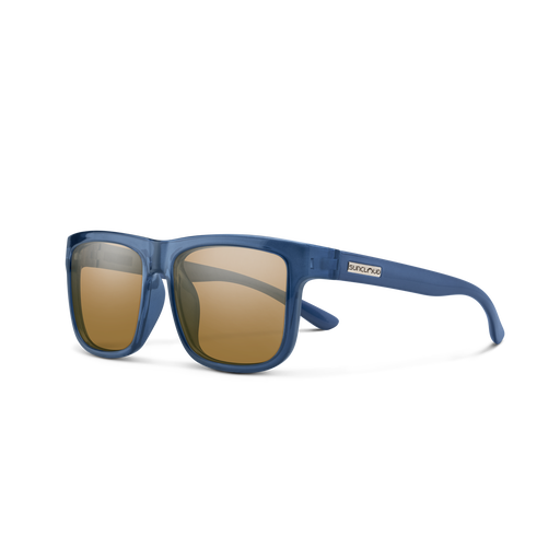 Suncloud Quiver polarized sunglasses in matte crystal denim frame with brown lenses.