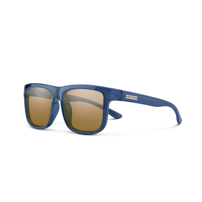 Suncloud Quiver polarized sunglasses in matte crystal denim frame with brown lenses.