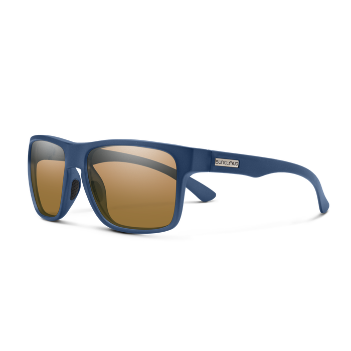 Suncloud Rambler polarized sunglasses in matte crystal denim frame with brown lenses.