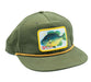 Scientific Anglers Flat Brim Panfish Hat in dark olive green featuring a gold accent rope and bluegill patch.