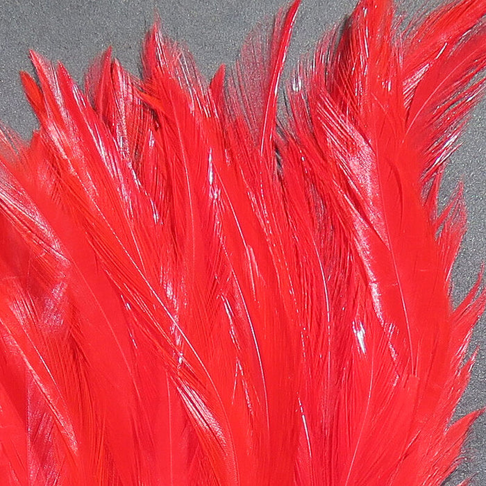 Hareline Strung Chinese Saddle Hackle 5-7 inch feathers in vibrant Red perfect for building colorful throats or collars on bass and pike flies