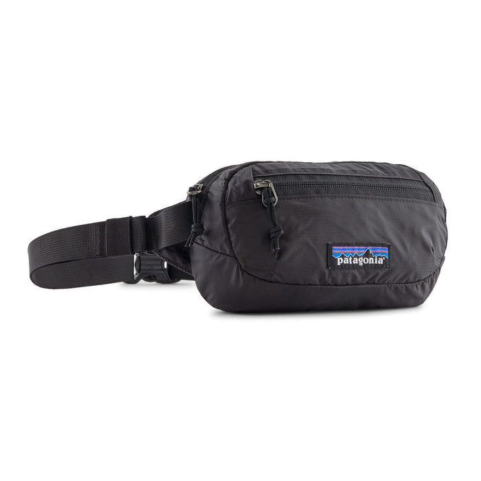 Black waist bag with Patagonia logo on a white background