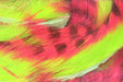 Hot Pink Brown Over Chartreuse Hareline Magnum Tiger Barred Strip displaying multi-toned dual-layered coloring for large-scale pike and musky flies