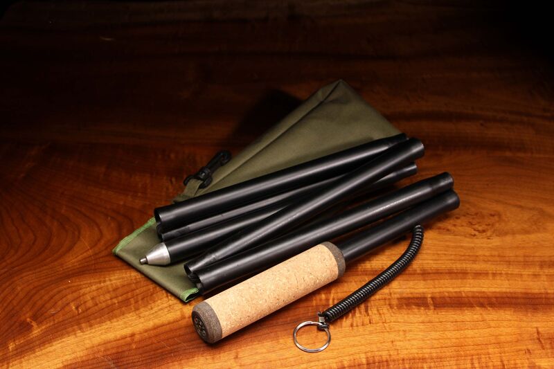 Picture of Hareline Folding Wading Staff folded up with bag.