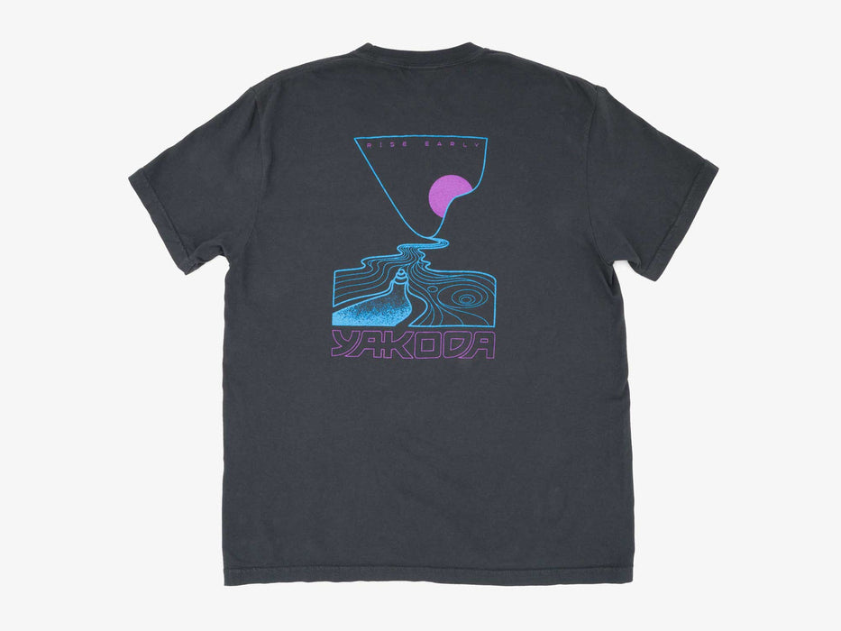 Back view of the Yakoda Linear Canyon Tee showing the custom purple minimal linear canyon graphic design.