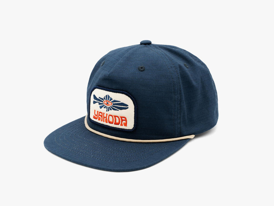 Midnight dark blue Yakoda Mystic Trout Hat unstructured ripstop cotton fishing cap with a front logo patch.